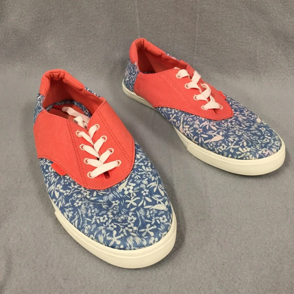 Bershka Floral Canvas‎ Sneakers Coral Blue Lace Up Low Top EU 39 2907/031/202
